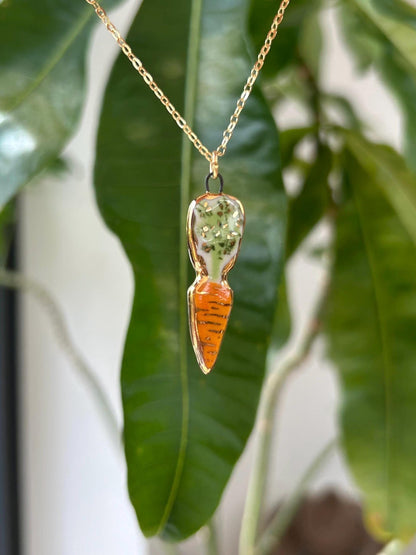 Hand-Sculpted Porcelain Carrot Pendant: 24k Gold Lustre Ceramic Necklace Charm
