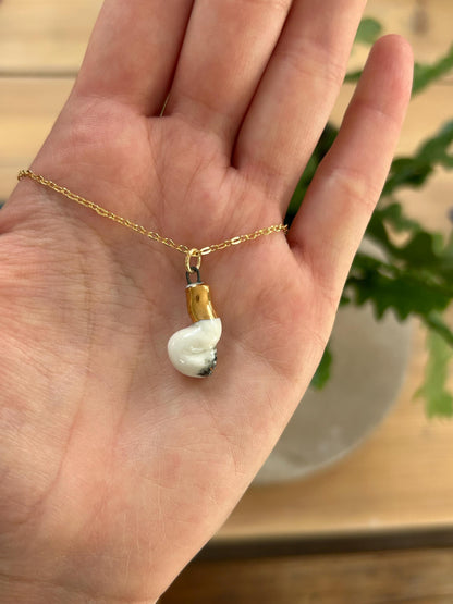 Hand-Sculpted Porcelain Cigarette Pendant: 24k Gold Lustre Ceramic Necklace Charm