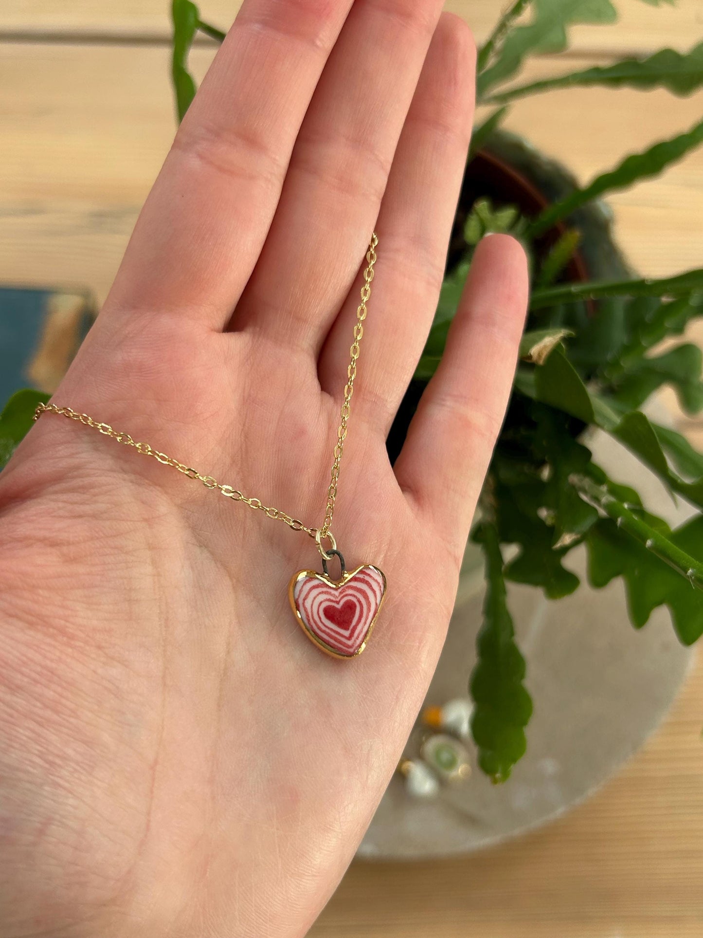 Hand-Sculpted Porcelain Heart Pendant: 24k Gold Lustre Ceramic Necklace Charm