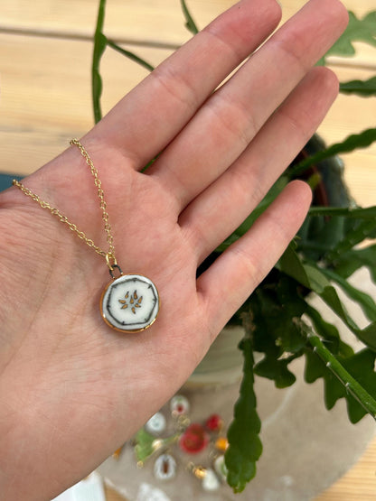 Hand-Sculpted Porcelain Cucumber Pendant: 24k Gold Lustre Ceramic Necklace Charm