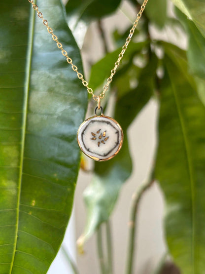 Hand-Sculpted Porcelain Cucumber Pendant: 24k Gold Lustre Ceramic Necklace Charm