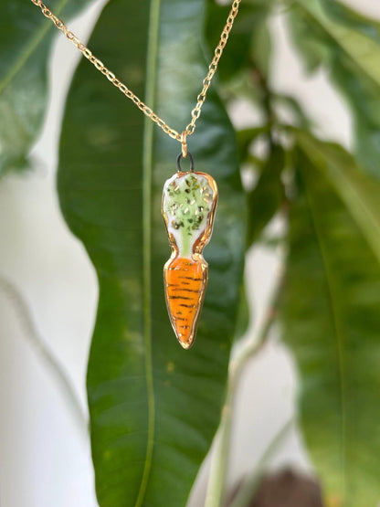 Hand-Sculpted Porcelain Carrot Pendant: 24k Gold Lustre Ceramic Necklace Charm