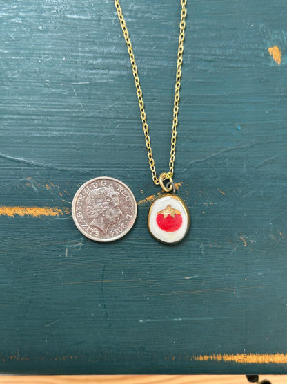 Hand-Sculpted Porcelain Tomato Pendant: 24k Gold Lustre Ceramic Necklace Charm