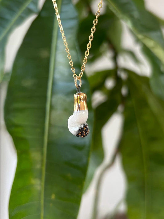 Hand-Sculpted Porcelain Cigarette Pendant: 24k Gold Lustre Ceramic Necklace Charm
