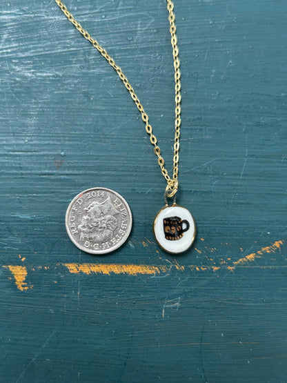 Hand-Sculpted Porcelain Mug Pendant: 24k Gold Lustre Ceramic Necklace Charm