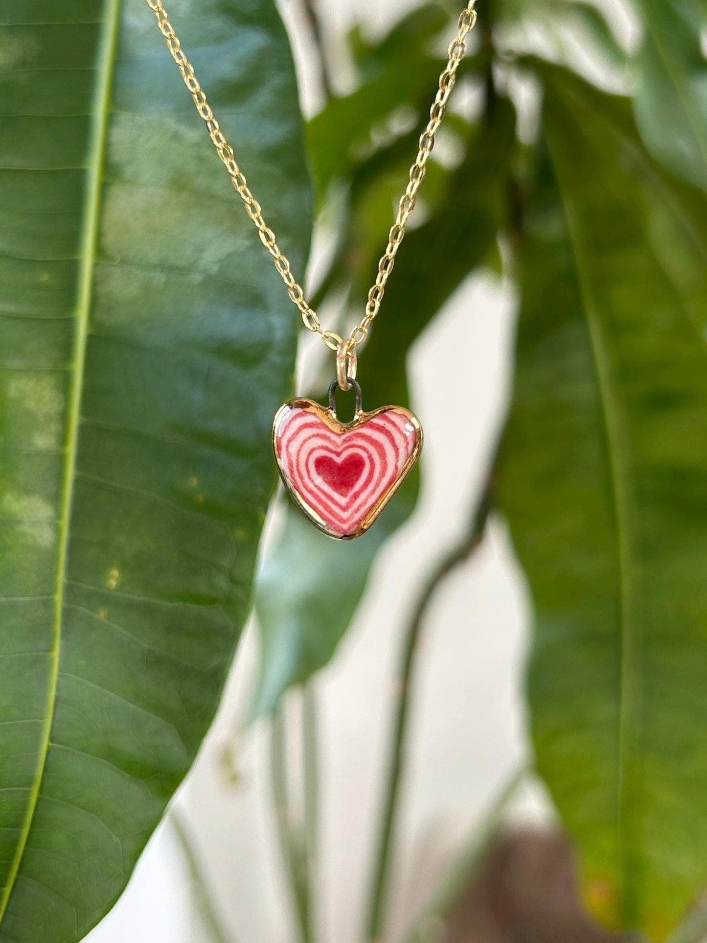 Hand-Sculpted Porcelain Heart Pendant: 24k Gold Lustre Ceramic Necklace Charm