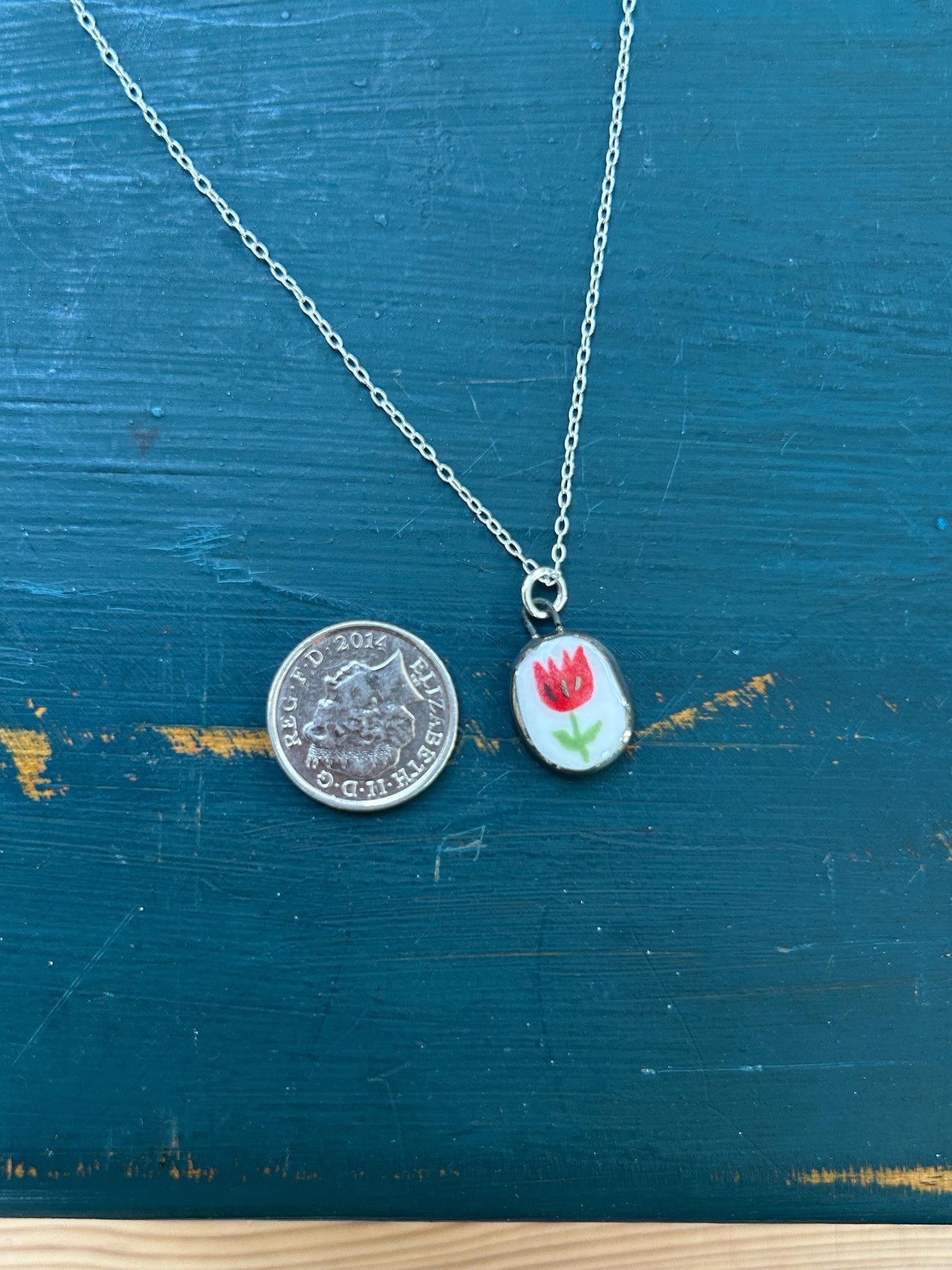 Hand-Sculpted Porcelain Tulip Pendant: Platinum Lustre Ceramic Necklace Charm